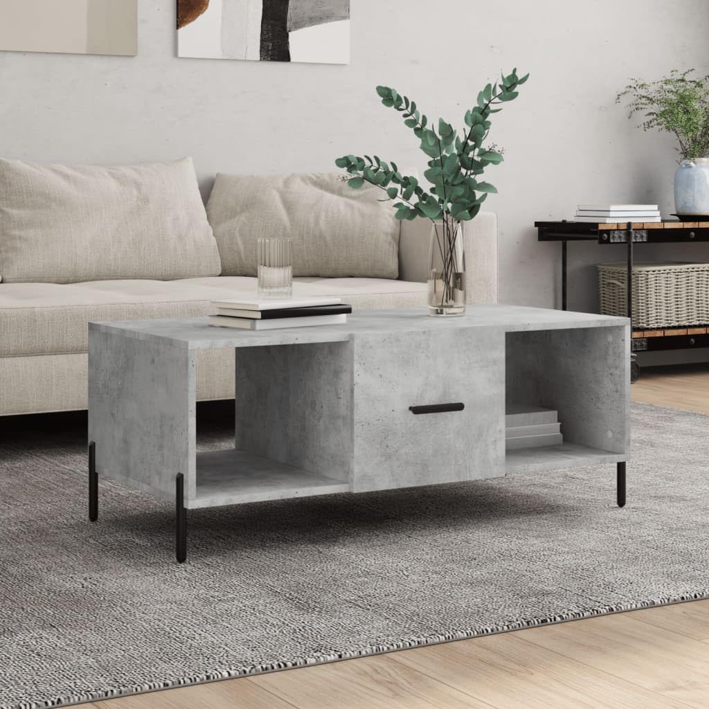 Couchtisch Betongrau Moderner Beistelltisch 102x50x40 cm mit Stauraum Wohnzimmer Möbel Holzwerkstoff Eisenbeine Stylisches Wohnaccessoire für Esszimmer