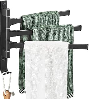 Towel Holder Shelf Wall Mounted Swing Towel Bar-Black Stainless Steel Bath Towel Rod Arm,Bathroom/Kitchen Swivel Towel Racks for Bathroom Wall Mounted Hanger Holder Organizer,Foldi