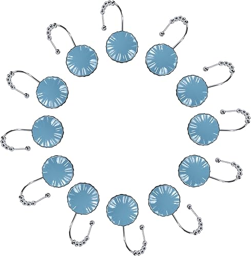 Miniatura 5 de Hanakotoba - Ganchos decorativos azules para cortina de ducha, diseño de bolas de anillo enrollable, ganchos para cortinas de baño, juego de 12