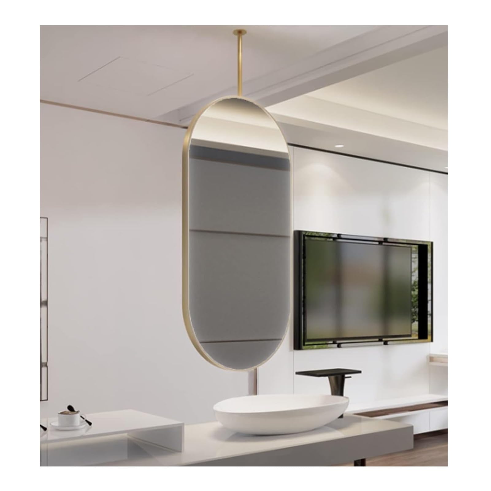 CGCSYZ Floating Bathroom Decorative Mirror Ceiling Hanging Mirror, Wall Vanity Mirror For Home Or Hotel Bedroom Vanity With Metal Mounting Hanging Rod (40cmx70cm)