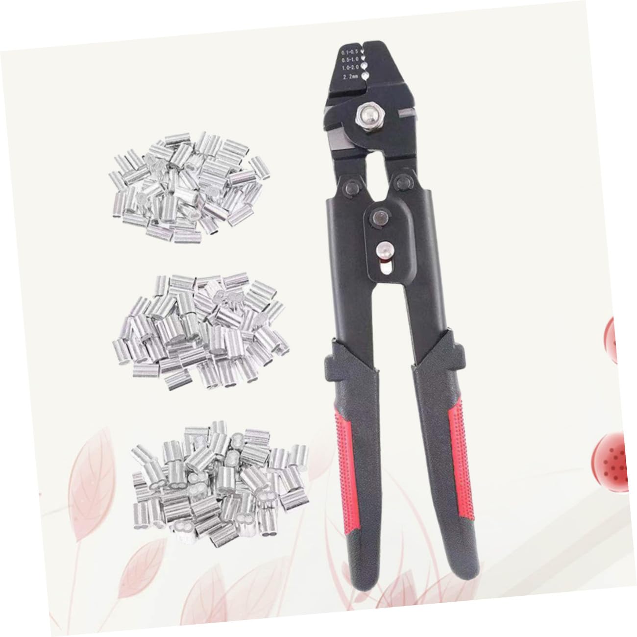 Pinza Crimpatrice per Cavi e Funi con 4 Posizioni M1.2 M1.5 M2 | Acciaio al Carbonio, Blocco Regolabile e Meccanismo Autobloccante, con 180 Manicotti in Alluminio