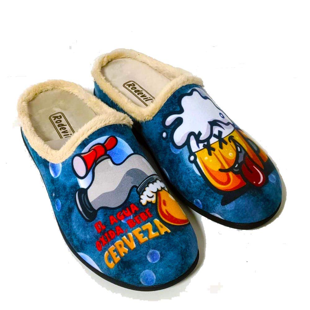 Rodevil Zapatillas casa hombre cómodas frase graciosa divertida cerve - Fabricadas en España