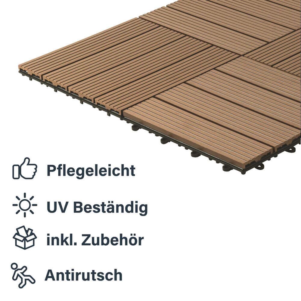 Home Deluxe Piastrelle in legno 'BAVARO' -Colore: tek - Dimensione: 6 m²- Materiale: WPC, Resistente alle intemperie, facile da pulire I Piastrelle in Legno Pavimento