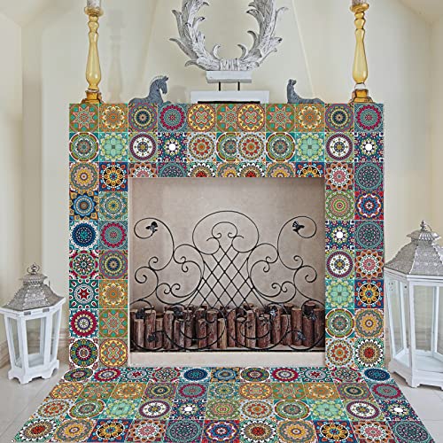 Kakofaci 25 Pcs Mandala Style Tile Sticker, 4X4 Inch(10X10Cm) Traditional Diy Murals, Tile Waterproof Oil Proof Removable Decals For Bathroom & Kitchen Backsplash Oil Proof Wall Stickers(Multicolor) #TOP5