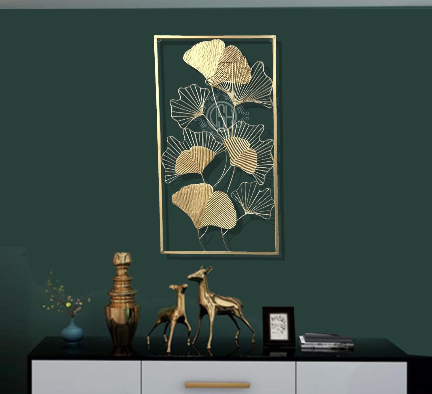 DSHCRAFTING YOUR CURIOSITY Gold Metal Wall Decor Leaf Wall Hanging Sculpture For Living Room Bedroom Office Restaurant. (iWART-36-OSLO)