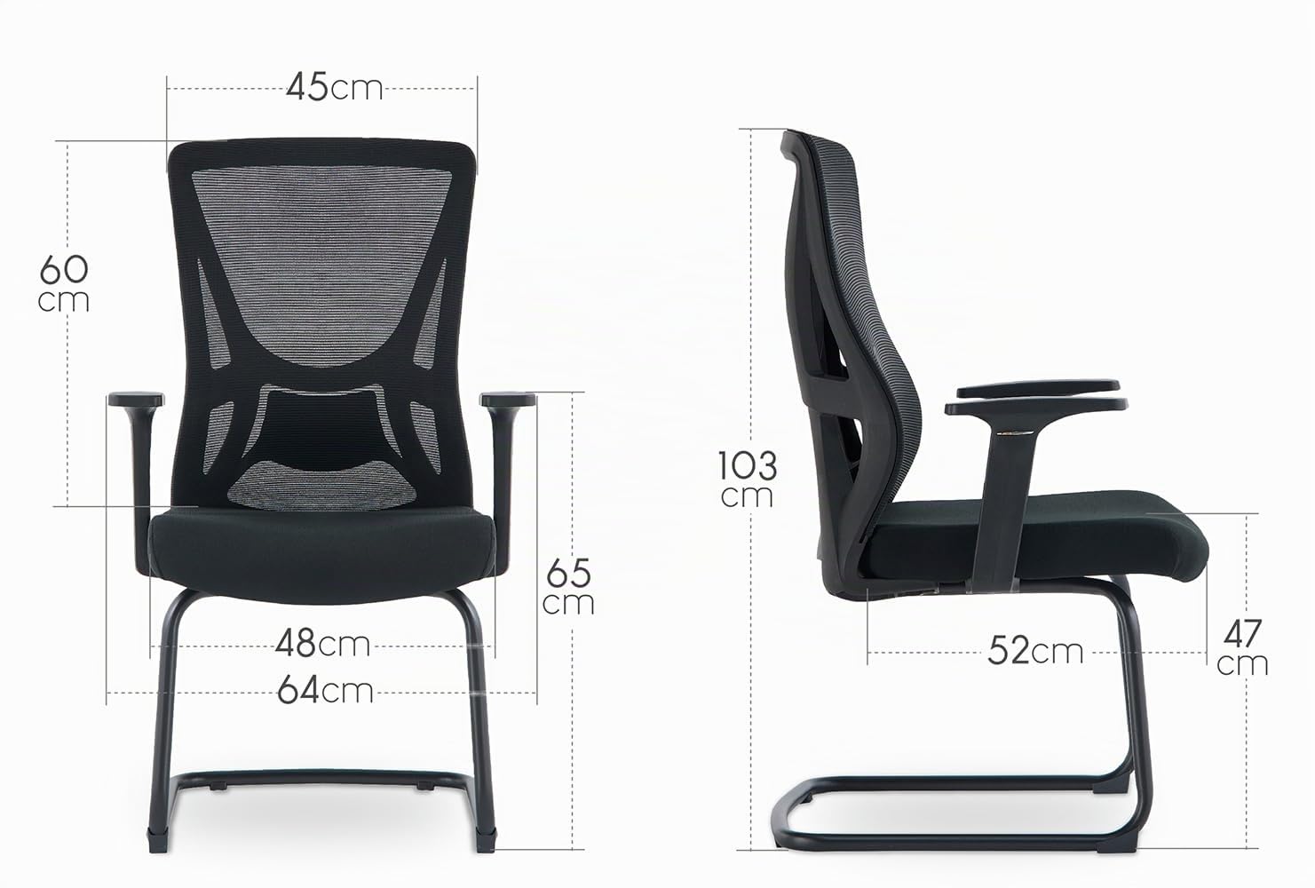 Waytex Chaise Visiteur Bureau Ergonomique Noir - Dossier Résille avec Soutien Lombaire, Assise Tissu Mousse Confort, Structure métal Robuste, Accoudoirs Fixes
