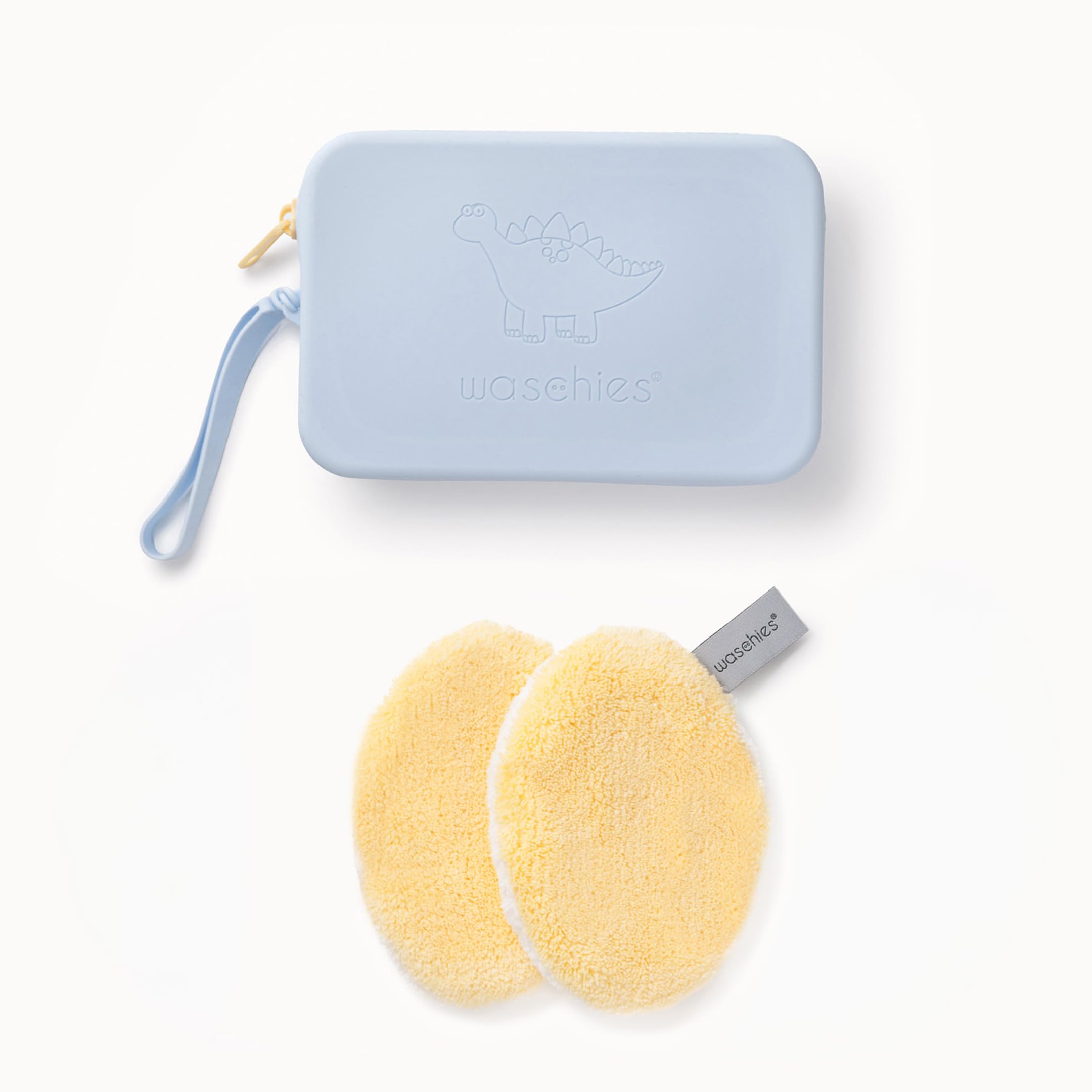 waschies "Travel Set Kids" nachhaltige & wasserabweisende Aufbewahrungstasche inkl. wiederverwendbarer Waschpads für Unterwegs, waschbar, Reise- und Geschenkset (Pastel Yellow)