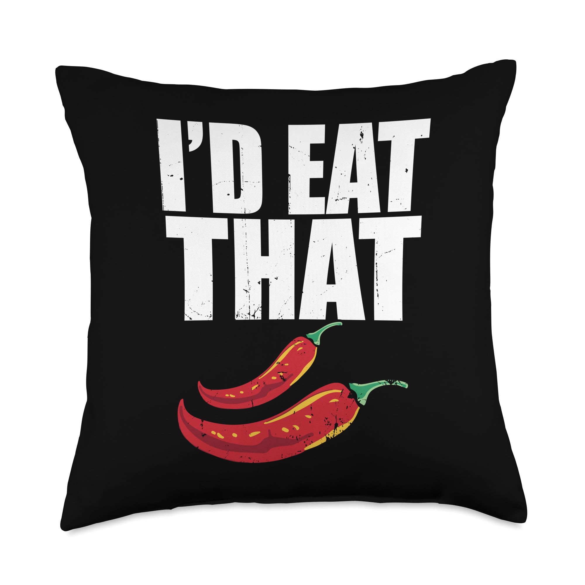 Pepper Gift Ideas For Chili Fan Funny I'd Eat That Red Chili Pepper Cute Hot Spicy Food Throw Pillow, 18x18, Multicolor