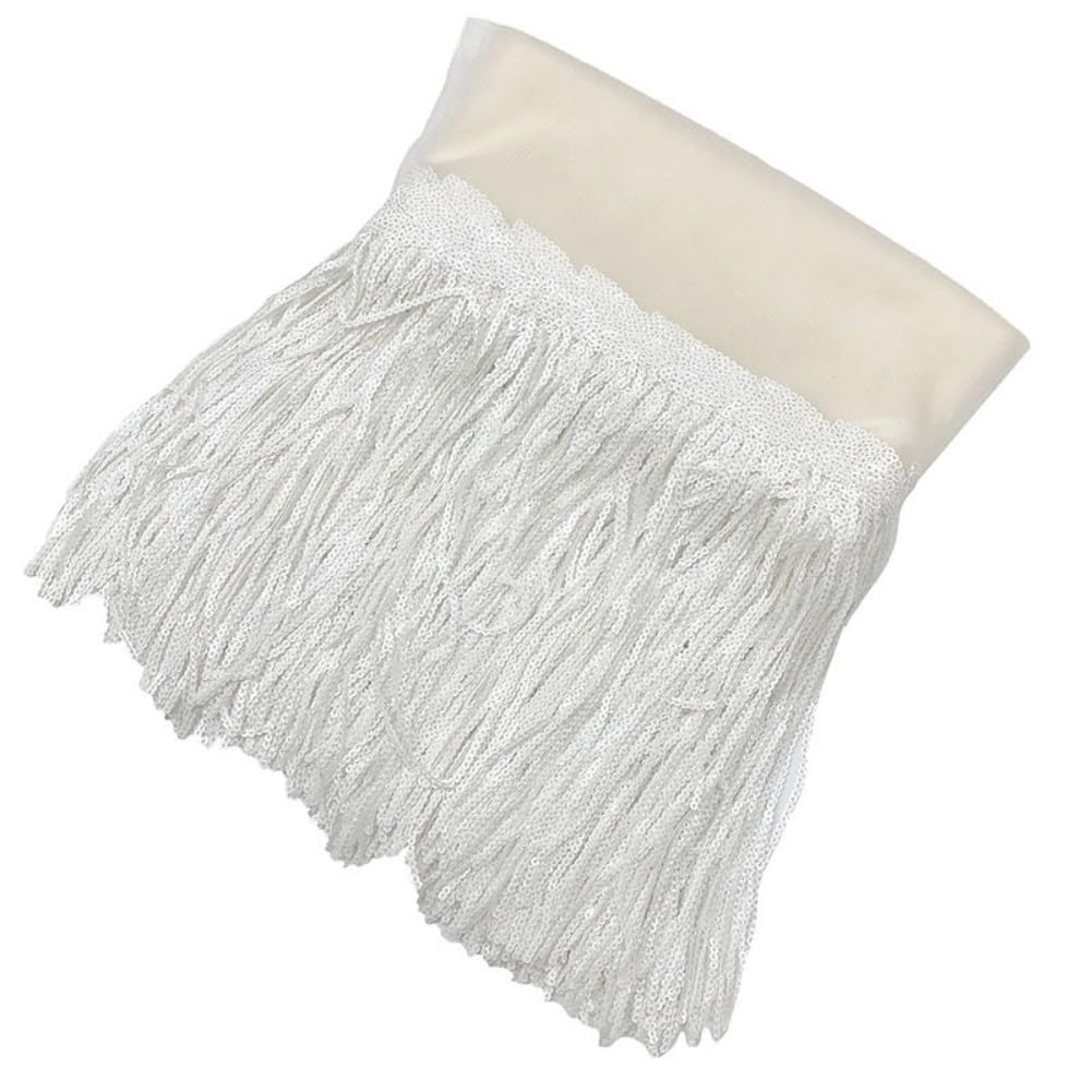 Franges glands paillettes de 20cm ruban de décoration et couture blanc pour loisirs créatifs