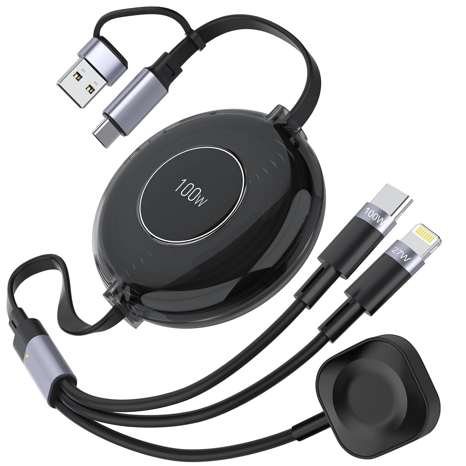 Verilux® 6 in 1 100W Fast Charging Cable, 4Ft Multi Retractable USB C Charging Cable with Type C, Light-ning & Watch Wireless Charger, Compatible with i-Phone 16/15/14, Galaxy, MacBook, Tablet, Watch (B0D7W5DYMW) Amazon Price History, Amazon Price Tracker