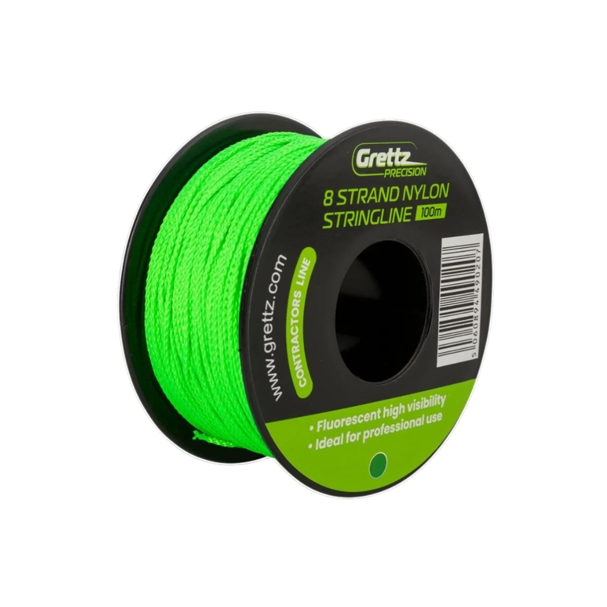 Grettz Green 100M 8 Braid Stringline With Weatherproof Anti-Tangle Reel – High Visibility Builders String Line For Bricklaying, Landscaping & Construction