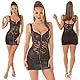 Koucla Wet Look Trägerkleid Zipper Minikleid V-Neck Clubkleid V-Ausschnitt Partykleid Ärmellos mit Spitze One Size (Einheitsgröße)