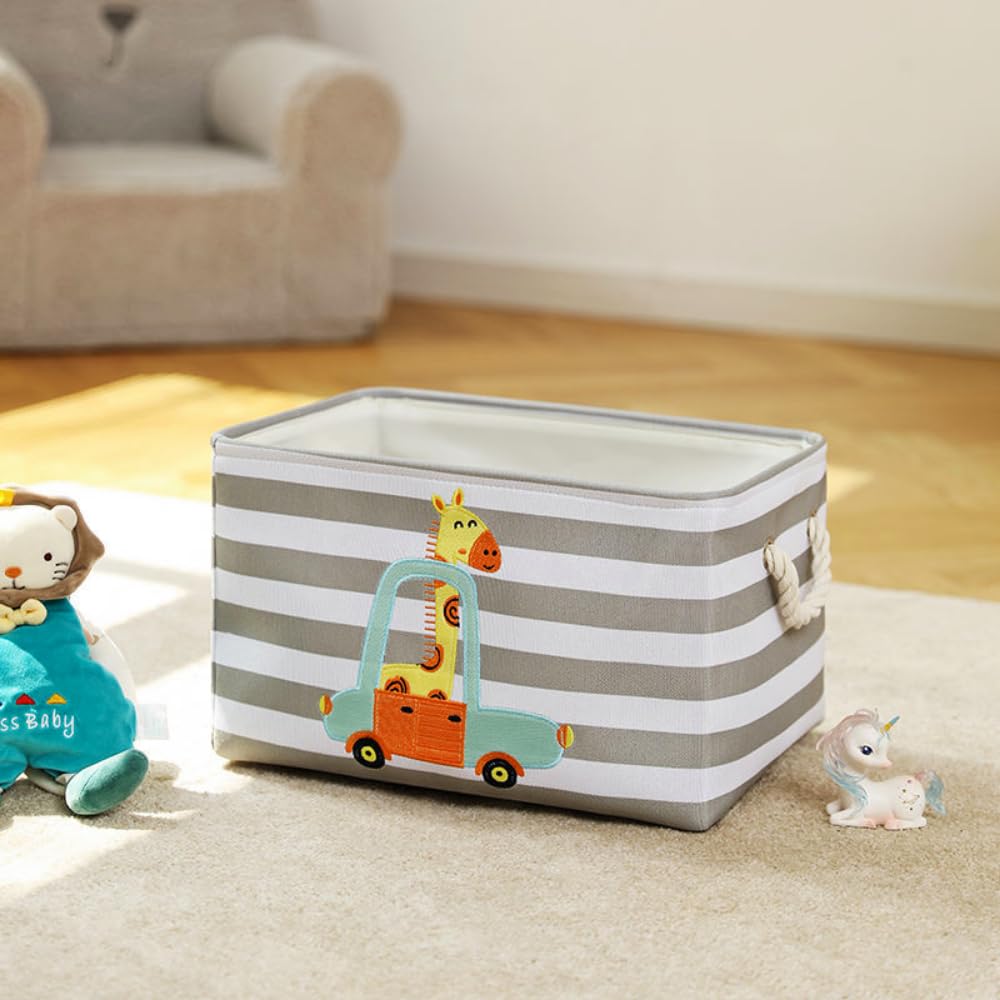 Spare No Effort+ Giraffe - Rectangular Kids Laundry Basket,Cartoon Canvas Storage Baskets,Toy Collection Organizer With Handles,Clothes Storage Bin,Large Nursery Hamper,Gift Baskets (Giraffe - Rectangular)