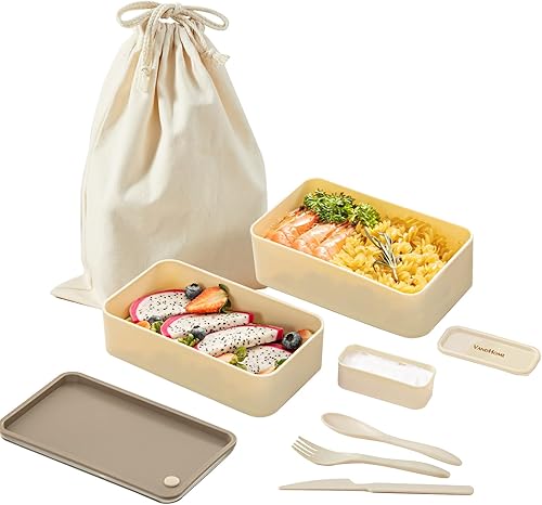 YBOBK HOME Lonchera Bento para adultos, 2 piezas, apilables, japonesas, a prueba de fugas, con compartimentos divididos