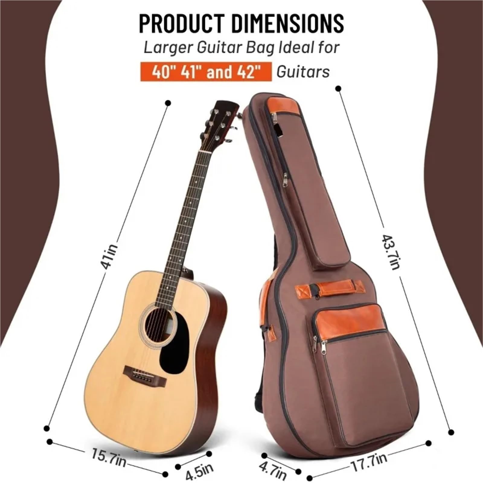 Gitarrentasche Gitarrentasche, 41 Zoll, verdicktes wasserdichtes Oxford-Nylon, Doppelgurte, mit Baumwolle gepolstertes Gitarrenetui(Khaki)