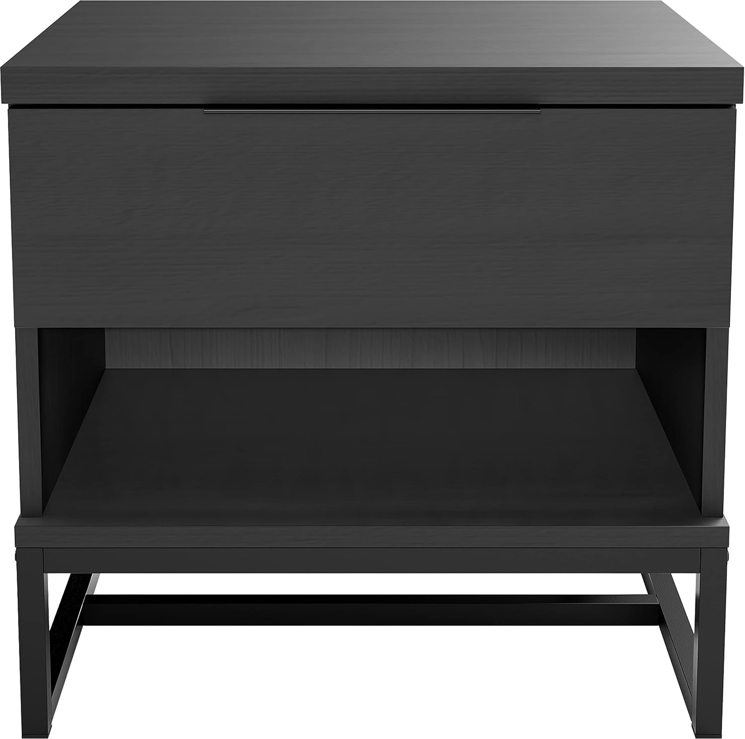 Boyd Sleep Catania One Drawer Nightstand with Open Storage Shelf: Modern Bedroom Storage Side Table, Black