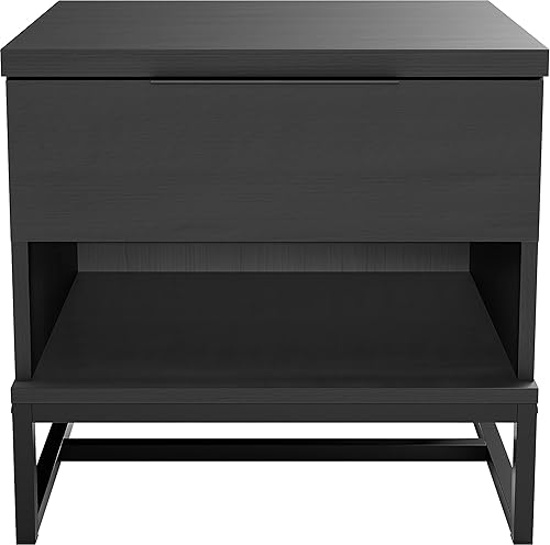 Miniatura 5 de Boyd Sleep Catania Mesita de noche con un cajón con estante de almacenamiento abierto: mesa auxiliar moderna para dormitorio, color negro