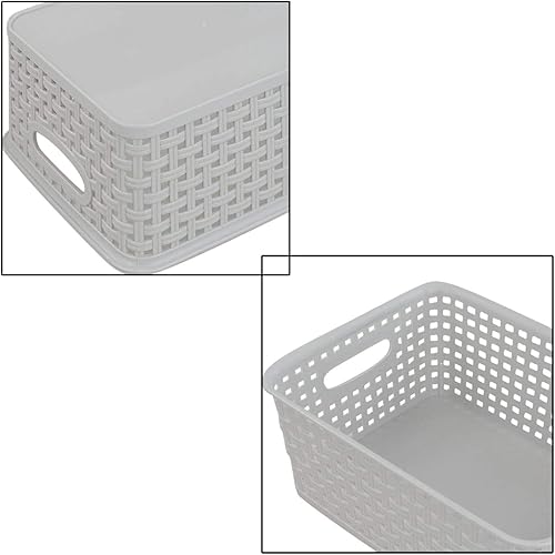 Miniatura 9 de Cesta de almacenamiento de plástico tejido, 10.03 x 7.55 x 4.09 pulgadas, juego de 6 verde