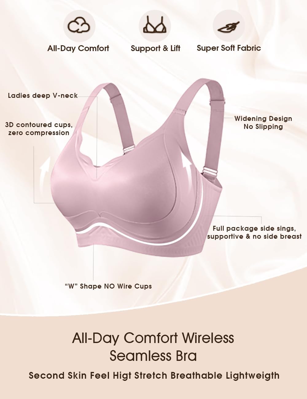 SHIJIALI Womens Wireless Bra Supportive Seamless Bras Full Coverage Push Up Comfortable No Underwire Tshirt Bras - Image 5