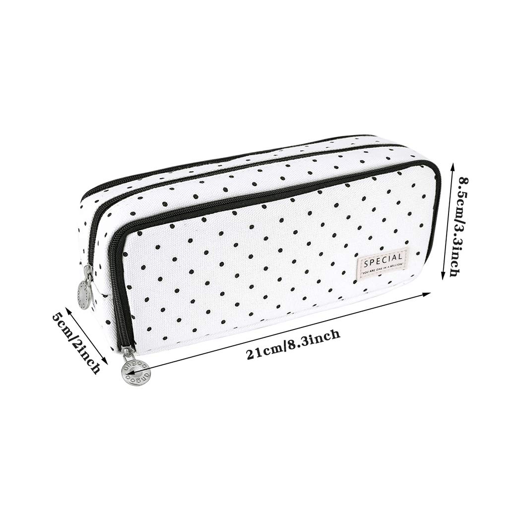 iSuperb Federmäppchen mit 3 Fächern, ästhetisches quadratisches Gitter, großes Fassungsvermögen, Reißverschlusstasche für Erwachsene, Kosmetiktasche, Stifthalter, Organizer, Schwarze Punkte, Modern