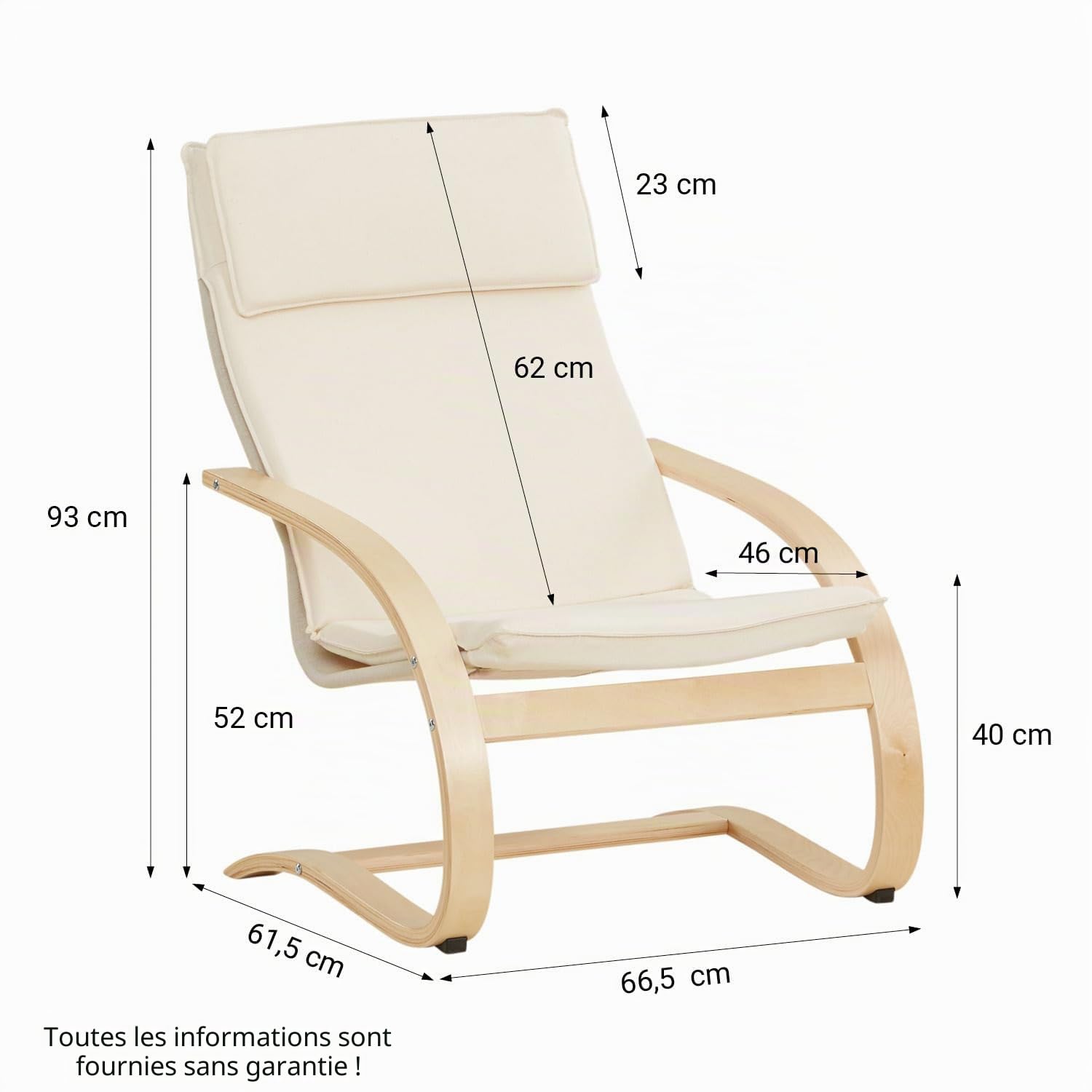 Homestyle4u 2404 Fauteuil de relaxation, basculant, avec accoudoirs, pour salon, relaxation, beige crème
