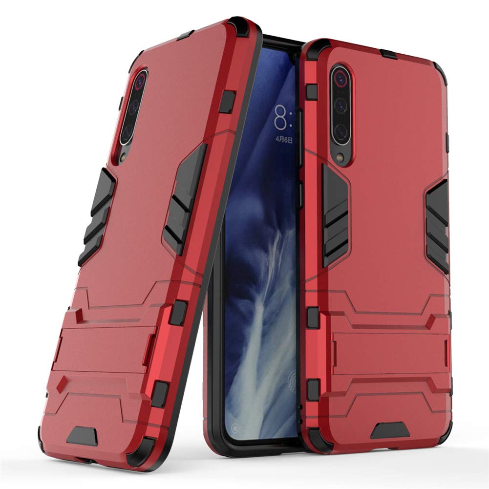 CHcase Xiaomi Mi 9 Custodia, 2 in 1 Armour Stile Resistente Hybrid Dual Layer Armatura Defender PC + TPU Custodie Case Cover con Supporto [Custodia Antiurto] per Xiaomi Mi 9 -Red