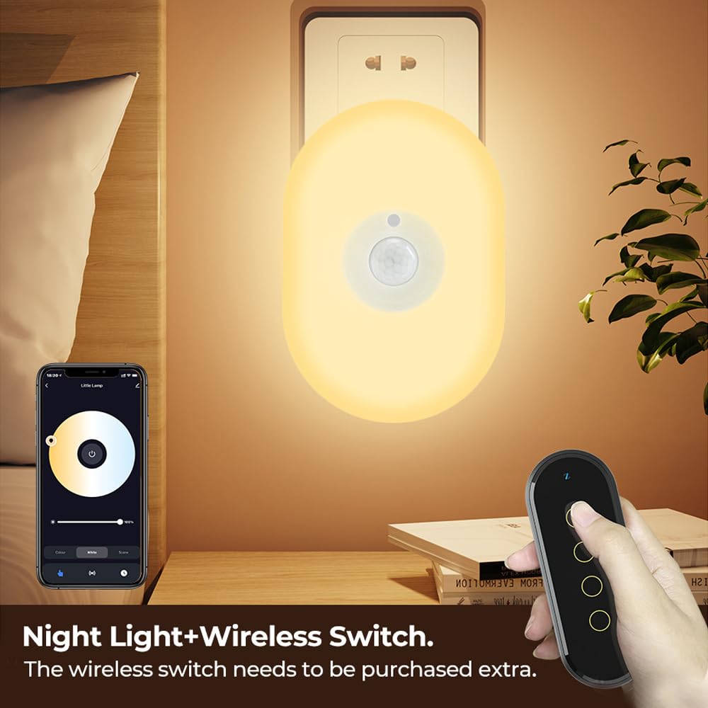 Btkigl Smart WiFi LED lampka nocna, ciepła biel RGB, timer, sterowanie głosowe, czujnik ruchu PIR, lampa ścienna, wtyczka brytyjska