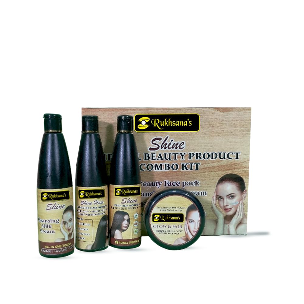 Rukhsana Herbal Combo – Face Pack, Hair Oil, Shampoo & Cleansing Milk | 100% Ayurvedic | Hair Fall & Dandruff Control | Glowing & Fair Skin | Herbal Beauty Care Kit for Men & Women
