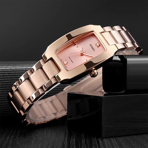 Miniatura 5 de SKMEI Relojes para mujer mujer mujer simple cuadrado acero inoxidable lujo moda pequeño delgado analógico cuarzo impermeable vestido casual esposa