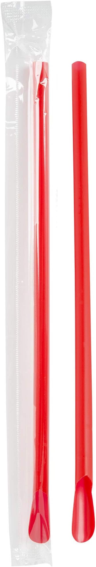 300 Unwrapped Red Plastic Spoon Drinking Straws 10.25", Disposable, Individually Unwrapped, BPA Free, Food Safe [300 Pack]