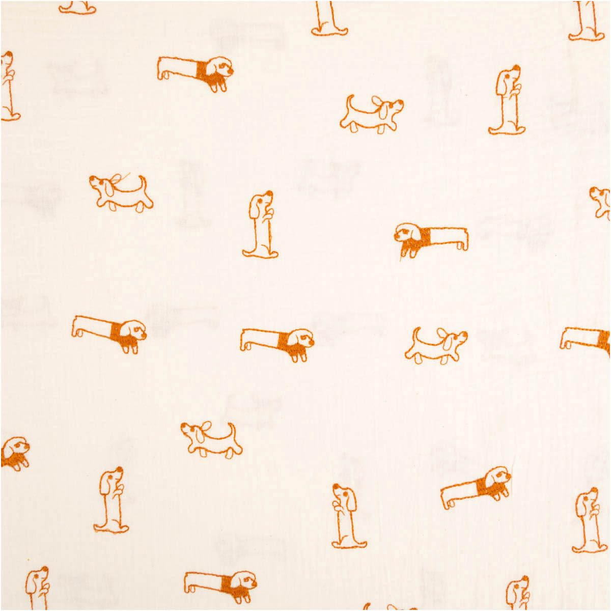 Muslin Double Gauze Dachshund Embroidery Ecru Brown 1.35 m Wide Fabric Sold by the Metre Ideal for Sewing & DIY (135 cm Width)