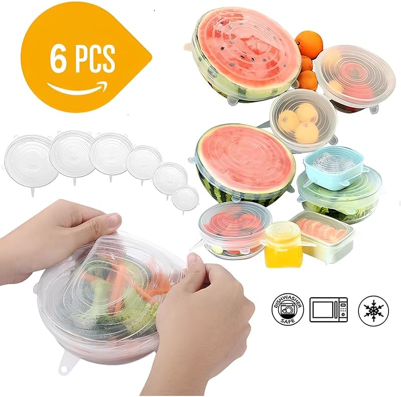 Miniatura 2 de 6 tapas elásticas de silicona reutilizables para almacenamiento de alimentos en el refrigerador, cubierta de microondas de vidrio para alimentos,