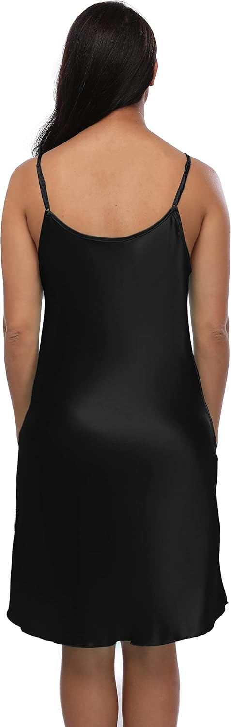 Women's Satin Spaghetti Strap Nightgown Sleeveless Sleepwear Silky Slip Dress Sexy Negligee Lingerie Short Nightdress - Image 3