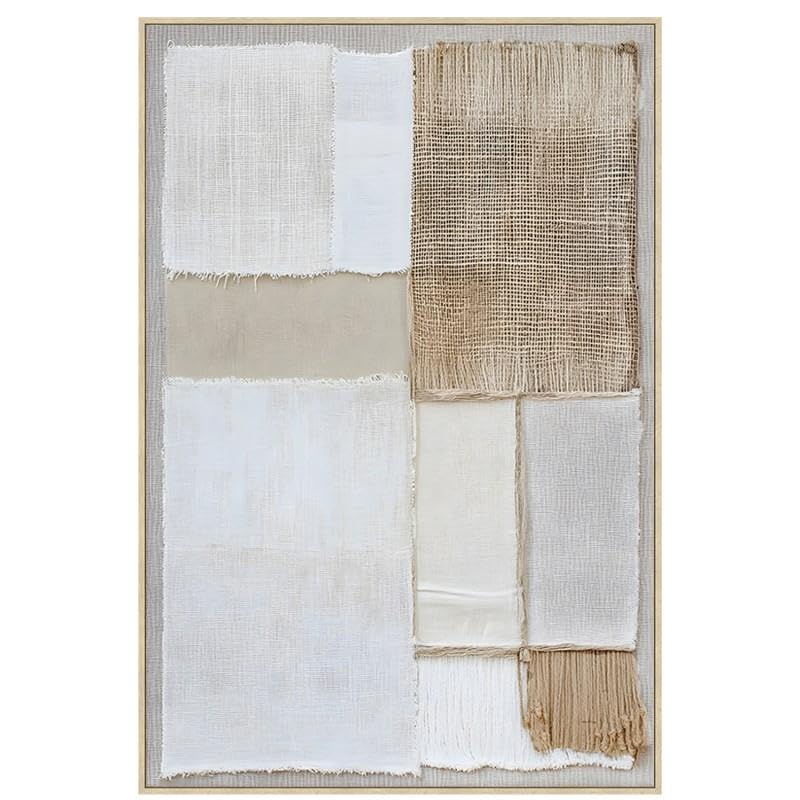 Tableau abstrait DRW cadre en bois blanc gris 80x120cm pour décoration murale salon