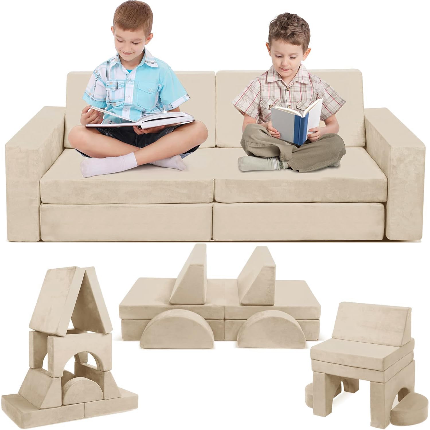 Betterhood Modular Kids Play Couch, 10PCS Child Sectional Sofa Imaginative Furniture Play Set for Creative Kids, Toddler to Teen Bedroom Furniture,