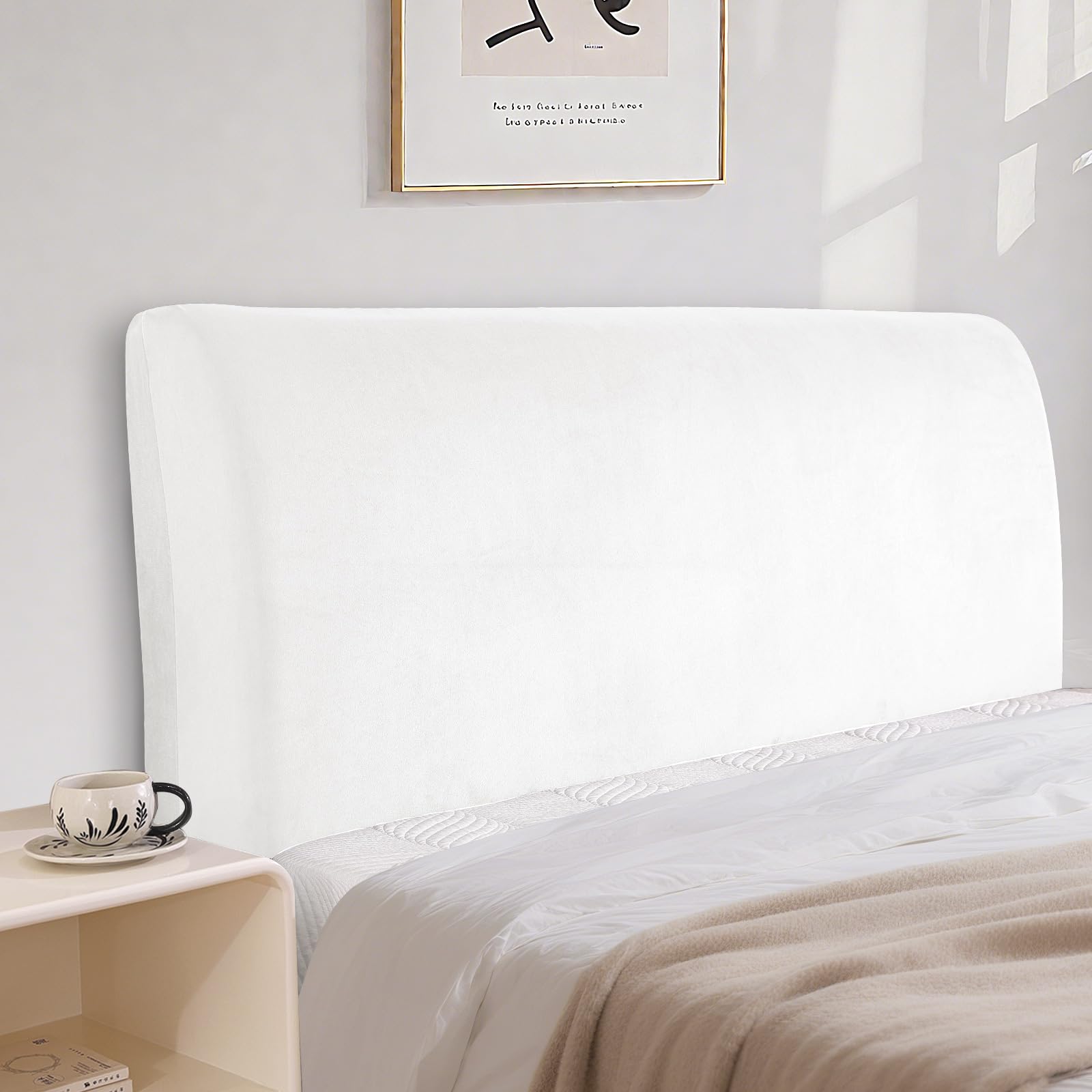 CYCMACO Velluto Copri Testata Letto, Elasticizzato Copertura Per Testiera Del Letto, Tinta Unita Copertura Per Testiera Per Letto, Lavabile, Per Letti Singoli Matrimoniali(180cm, Cachi