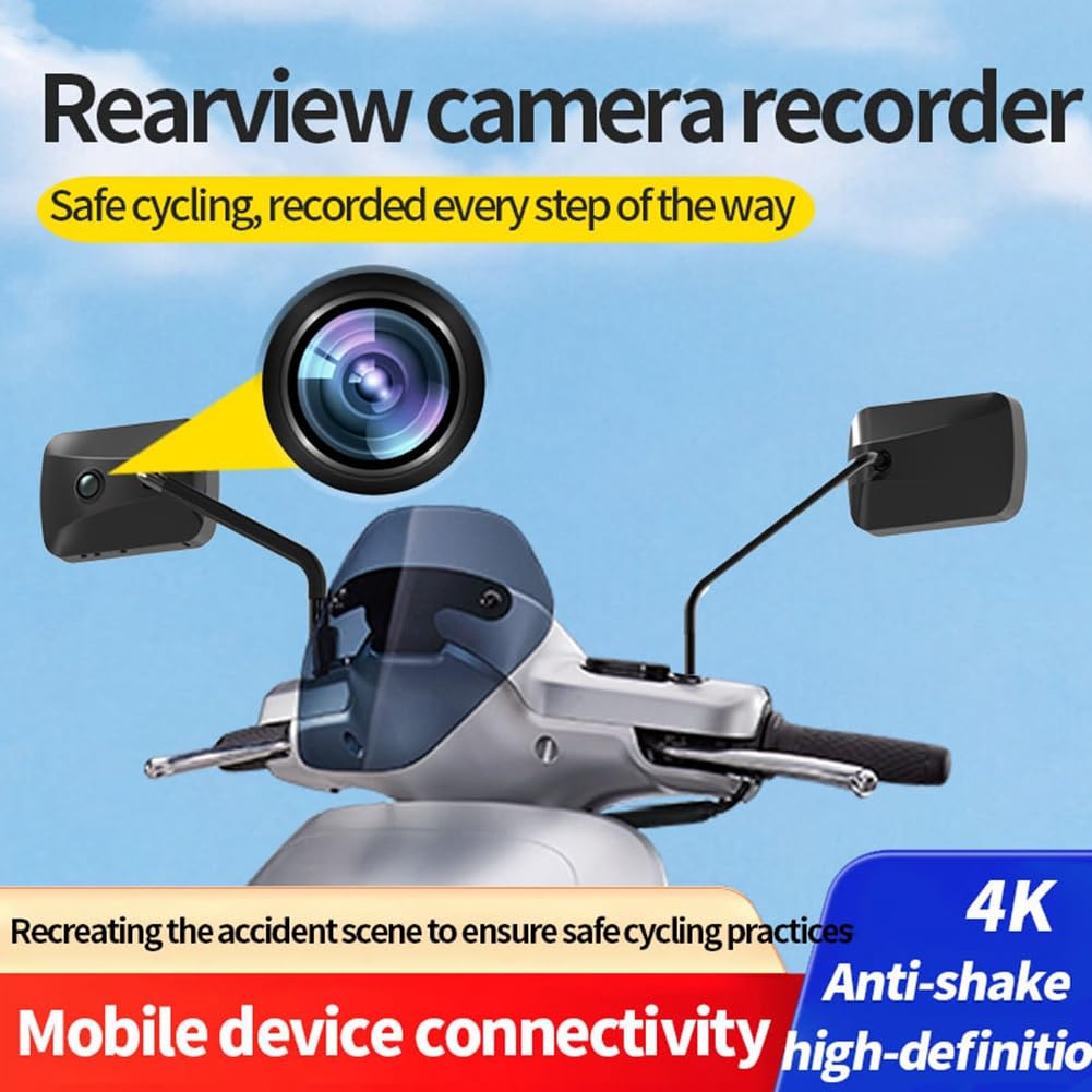Cámara de Espejo Retrovisor para Motocicleta, Panorámica, 4K, HD, Punto de Acceso Móvil, Alimentación USB, para Deportes Al Aire Libre