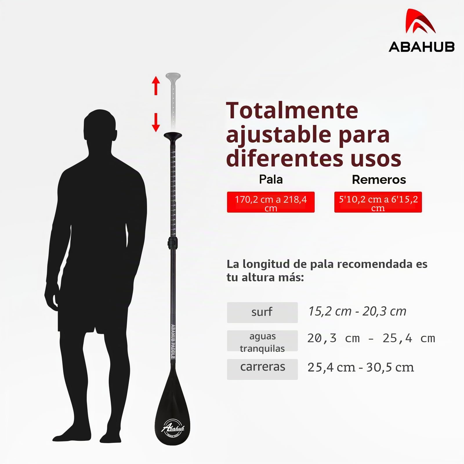 Abahub Remo Paddle Surf Carbono Pala Sup Paddle con Bolsa Pala Remo Extensible 170-218cm Hoja de Plástico con Impresión de Ondas para Tabla de Sup Canoa de Surf