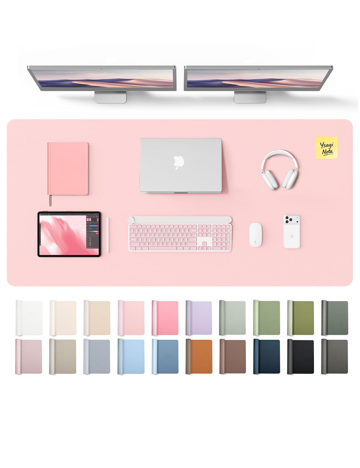 YSAGi Leather Desk Pad Protector, Office Desk Mat, Large Mouse Pad, Non-Slip PU Leather Desk Blotter, Laptop Desk Pad, Waterproof Desk Writing Pad for Office and Home (Light Pink, 55" x 24")