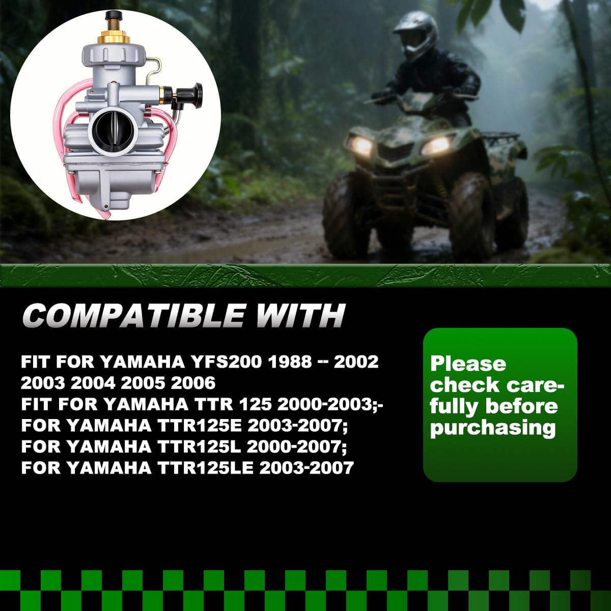 Carburetor Compatible with Yamaha YFS200/Blaster 200 1988-2006 CARB Engine Assembly Include Air Filter Fuel switch valve