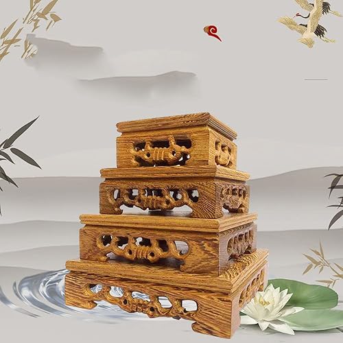 Miniatura 2 de Base de madera china de pollo con base de madera, jarrón cuadrado para plantas, adorno de Buda