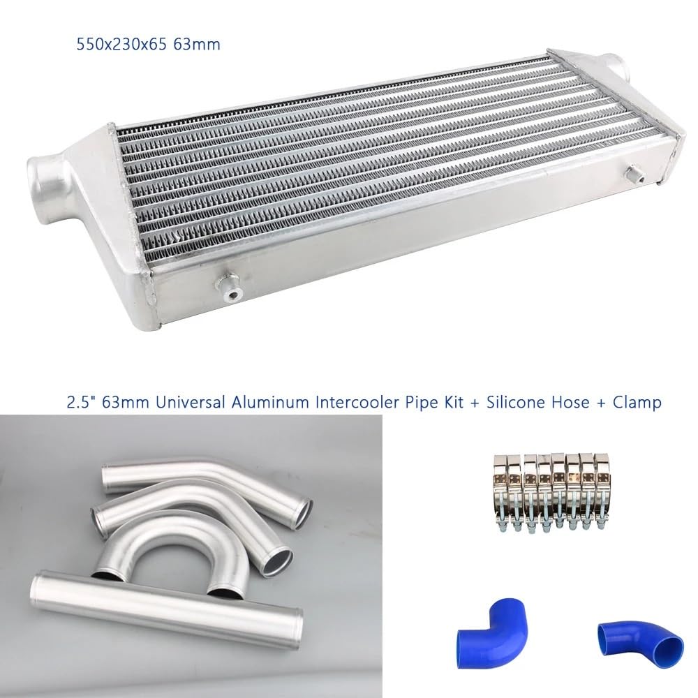 550x230x65 63mm+tubería de aluminio de 2,5"+ kit de manguera de silicona Intercooler para turbo Enfriador de aire de turbo | Intercooler de montaje frontal FMIC de refrigeración turbo