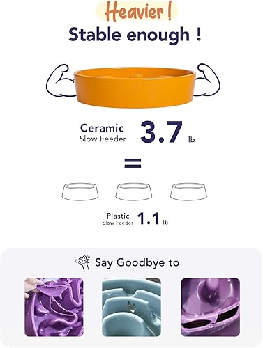 Vista 59 de LE TAUCI Cuencos de cerámica para perros de alimentación lenta, 3 tazas de alimentación lenta, tazón para perros de raza mediana y grande, cuenco