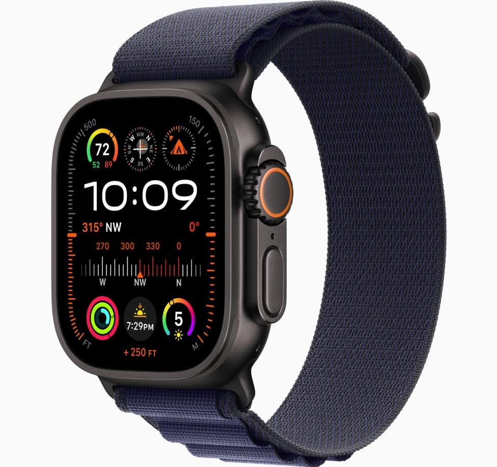 Apple Watch Ultra 2 [GPS + Cellular, 49mm] Black Titanium Case with Blue Alpine Loop, M (Renewed Premium)