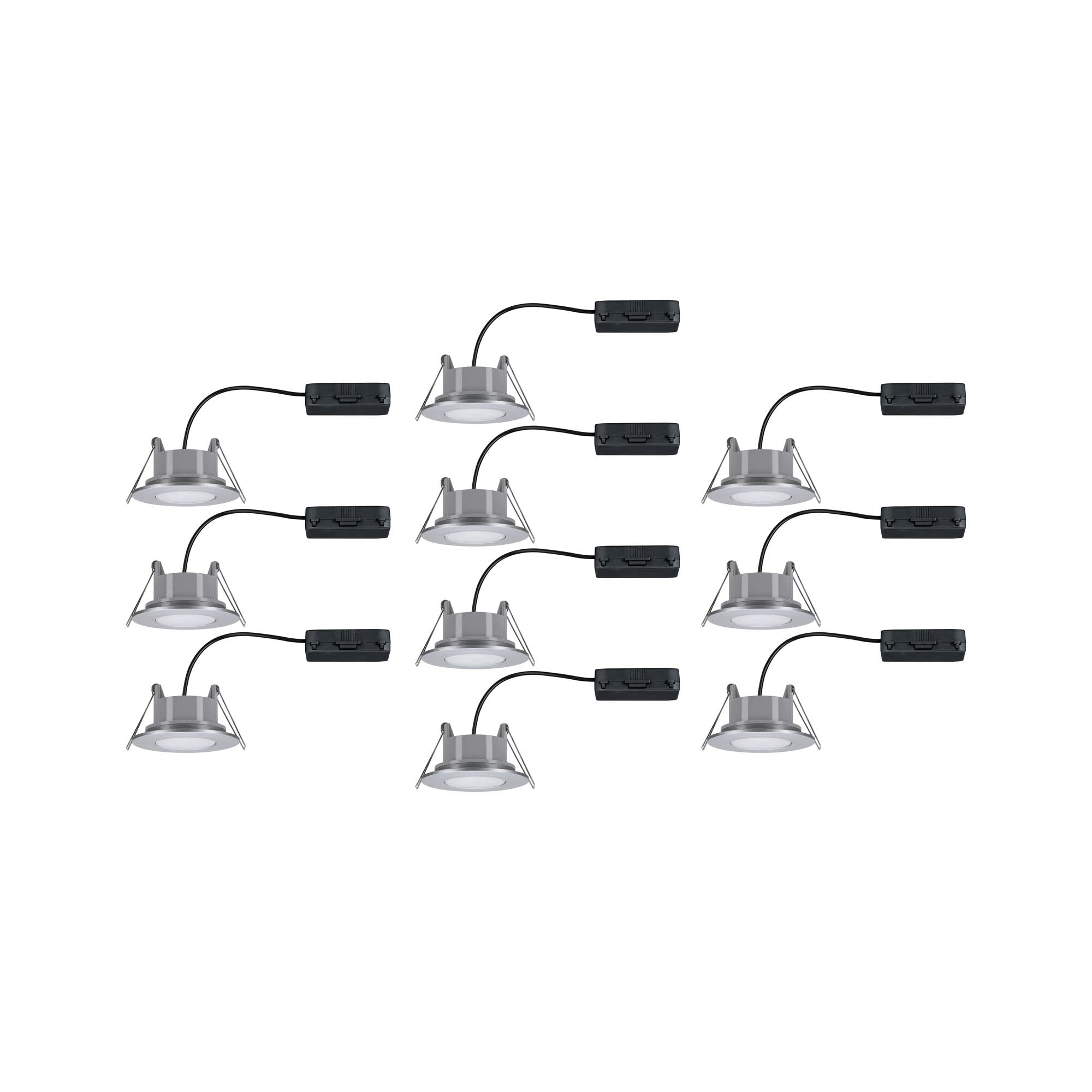 Paulmann 99925 Luminaria empotrable LED Calla redonda, set de 10, incl. 10x6,5 W IP65 reg., foco empotrable, cromo mate, luz armario, plástico, 4000 K