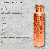 Bouteille en cuivre pur 950 ml, sans joint et anti-fuite, pour le voyage, avec avantages pour la santé ayurvédique, design martelé, bouteille métallique réutilisable et écologique pour la maison, le - 4