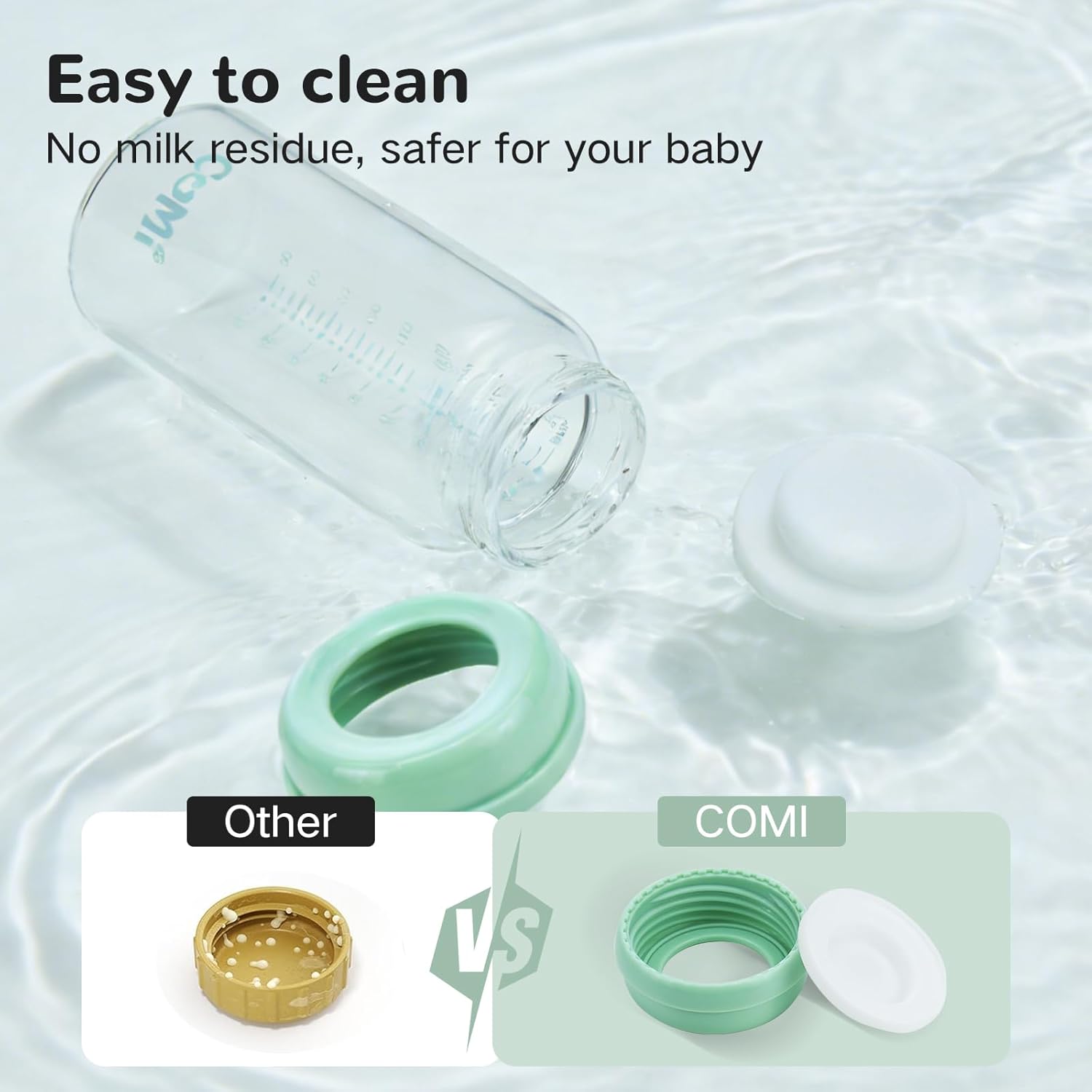 COMI Wide Neck Glass Breastmilk Collection n Storage Bottle, 4 Packs,10oz with Screw Ring Sealing Disk,Re-markable Sealing Disc,BPA Free,Fits Breast Pumps&Nipples(4 Green Lids)