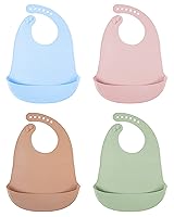 Vista 1 de DF DUALFERV 4 baberos de silicona para bebés para niñas y niños, babero impermeable y ajustable para niños pequeños