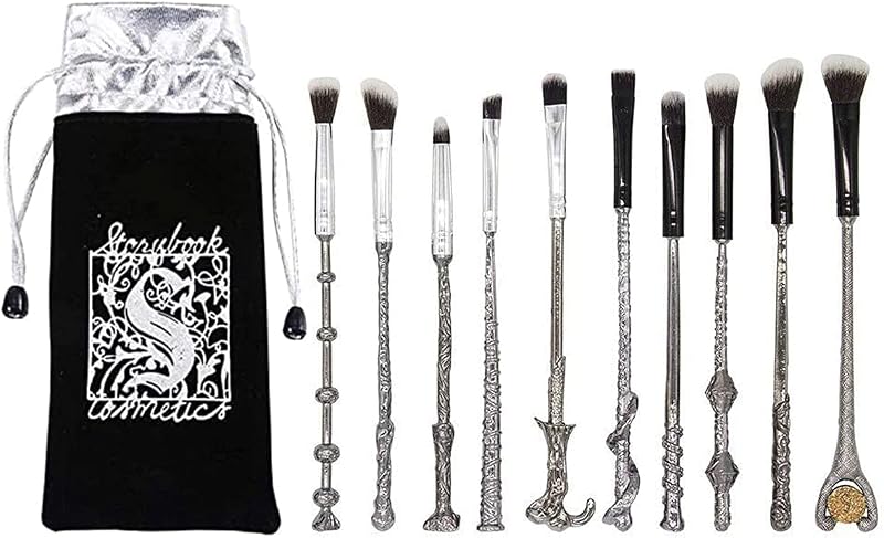 Kit Hamowtux com 10 pincéis de maquiagem tipo bastão, cerdas sintéticas e cabos de alumínio