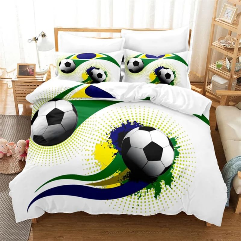 Funda nórdica de microfibra premium de 110g/㎡ con diseño de fútbol en 3D para cama de 135